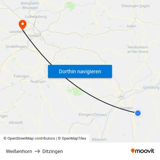 Weißenhorn to Ditzingen map