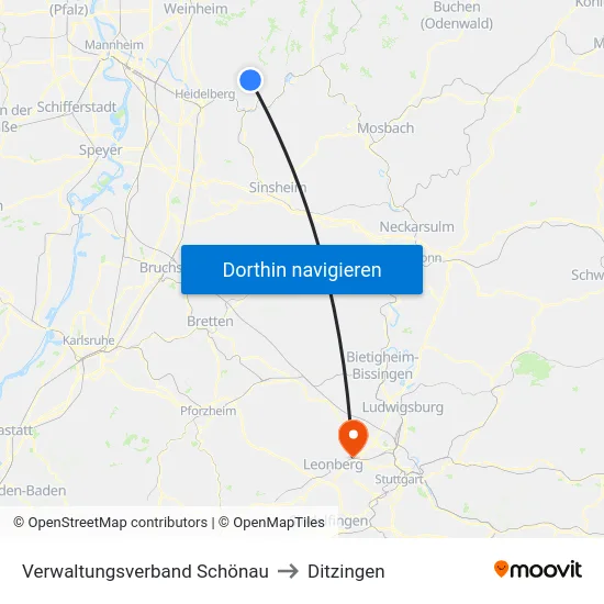Verwaltungsverband Schönau to Ditzingen map