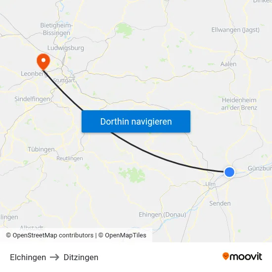 Elchingen to Ditzingen map