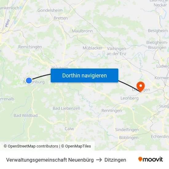Verwaltungsgemeinschaft Neuenbürg to Ditzingen map