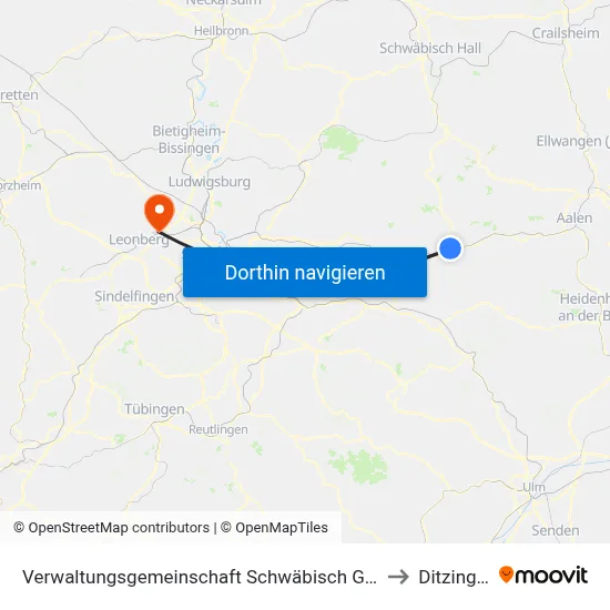 Verwaltungsgemeinschaft Schwäbisch Gmünd to Ditzingen map