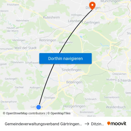 Gemeindeverwaltungsverband Gärtringen/Ehningen to Ditzingen map