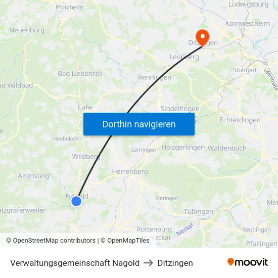 Verwaltungsgemeinschaft Nagold to Ditzingen map