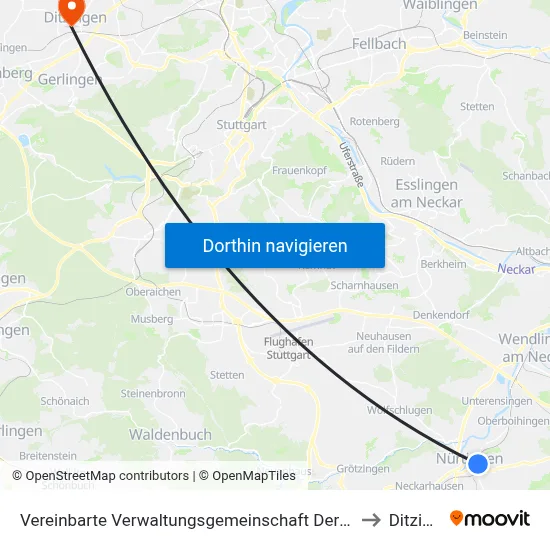 Vereinbarte Verwaltungsgemeinschaft Der Stadt Nürtingen to Ditzingen map