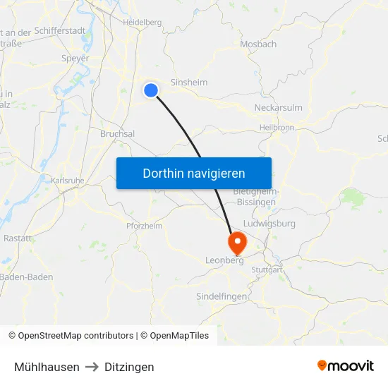 Mühlhausen to Ditzingen map