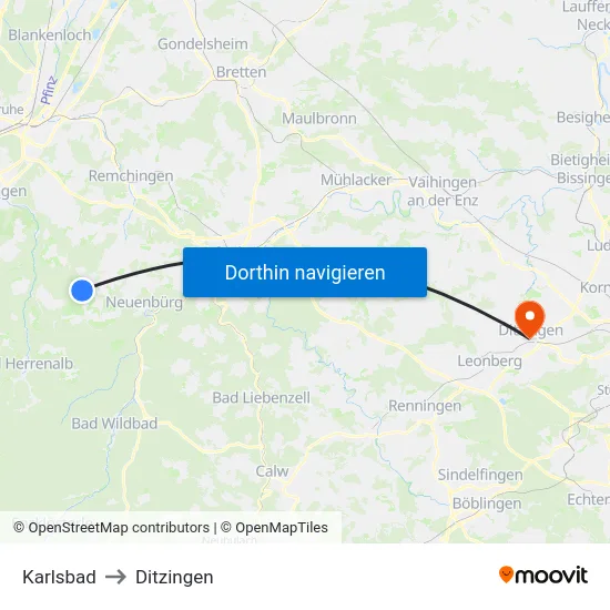 Karlsbad to Ditzingen map