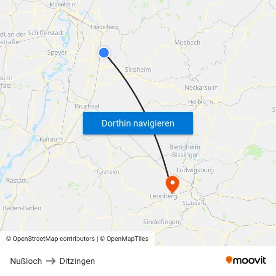 Nußloch to Ditzingen map