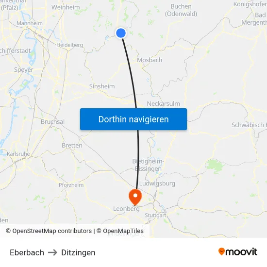 Eberbach to Ditzingen map
