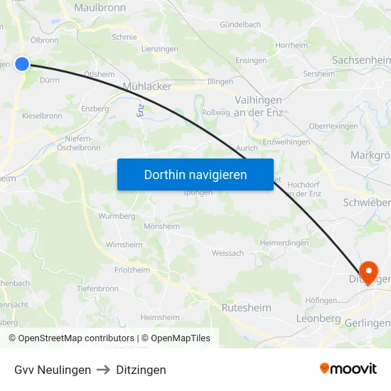 Gvv Neulingen to Ditzingen map
