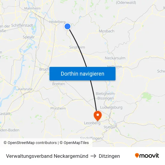Verwaltungsverband Neckargemünd to Ditzingen map