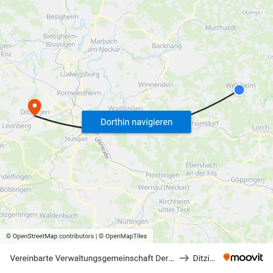 Vereinbarte Verwaltungsgemeinschaft Der Stadt Welzheim to Ditzingen map