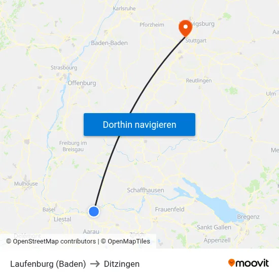 Laufenburg (Baden) to Ditzingen map