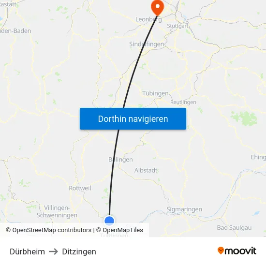 Dürbheim to Ditzingen map