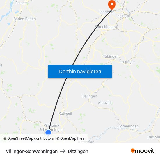 Villingen-Schwenningen to Ditzingen map