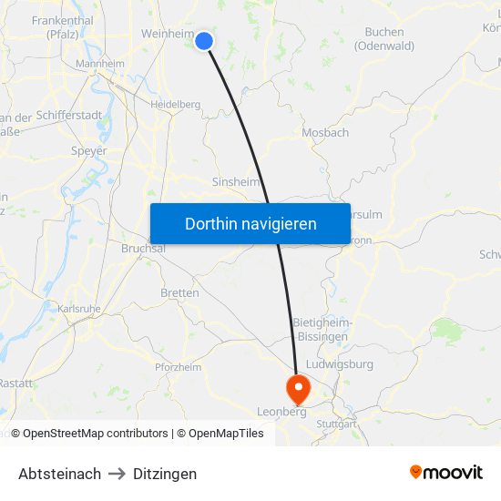 Abtsteinach to Ditzingen map