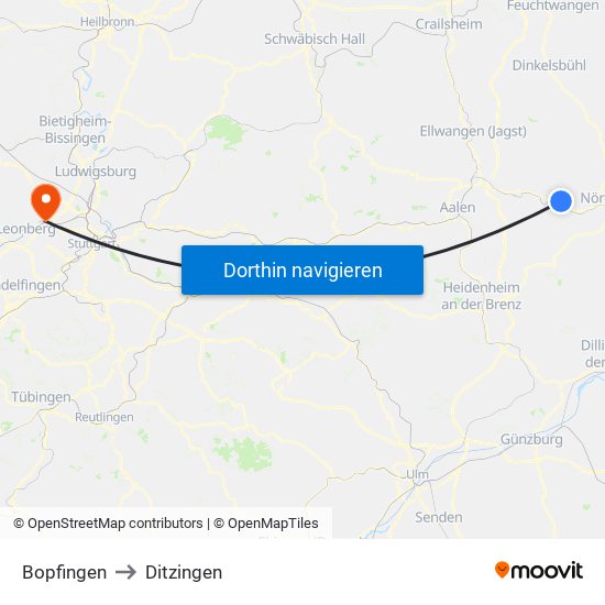 Bopfingen to Ditzingen map