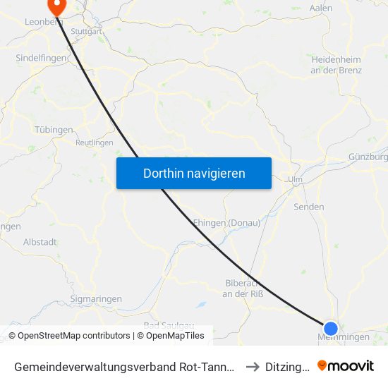 Gemeindeverwaltungsverband Rot-Tannheim to Ditzingen map