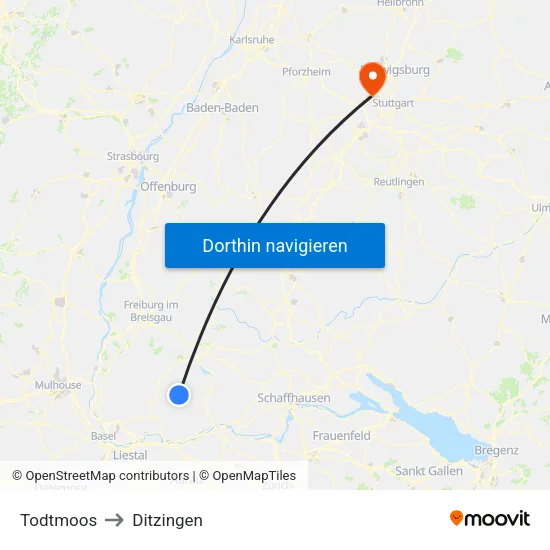Todtmoos to Ditzingen map