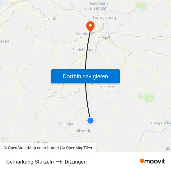 Gemarkung Starzeln to Ditzingen map