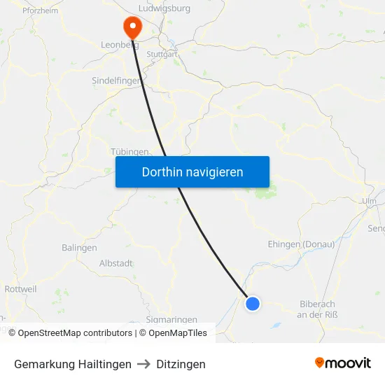 Gemarkung Hailtingen to Ditzingen map
