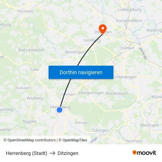 Herrenberg (Stadt) to Ditzingen map