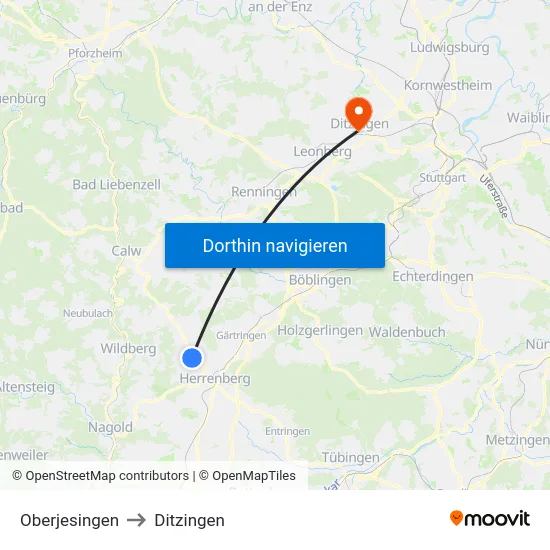 Oberjesingen to Ditzingen map