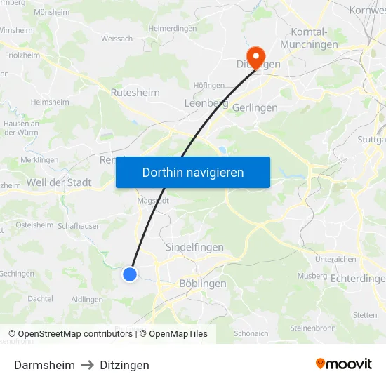 Darmsheim to Ditzingen map