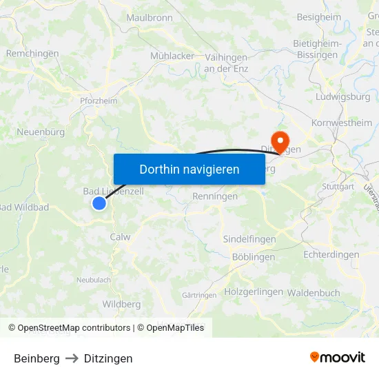 Beinberg to Ditzingen map