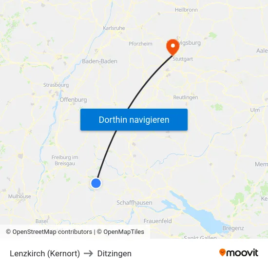 Lenzkirch (Kernort) to Ditzingen map