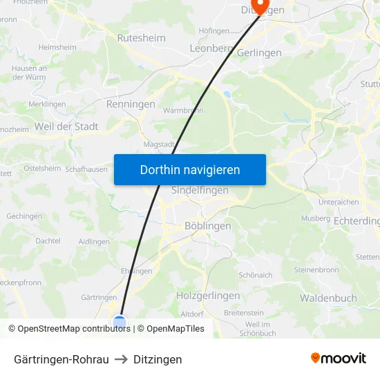 Gärtringen-Rohrau to Ditzingen map