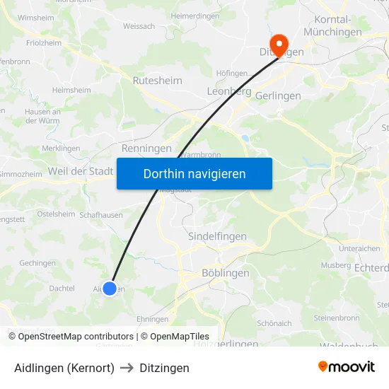 Aidlingen (Kernort) to Ditzingen map