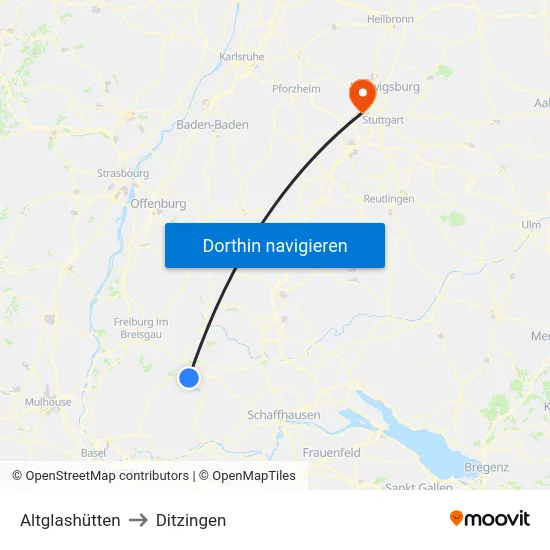Altglashütten to Ditzingen map
