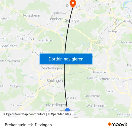 Breitenstein to Ditzingen map