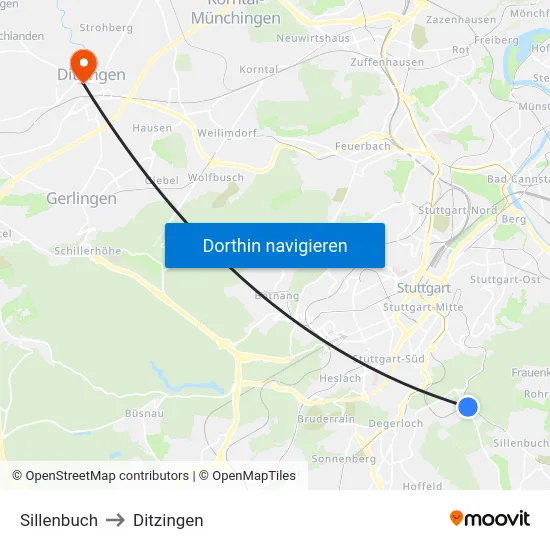 Sillenbuch to Ditzingen map