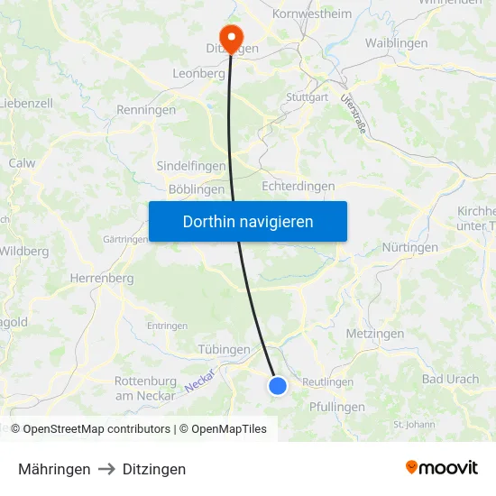 Mähringen to Ditzingen map