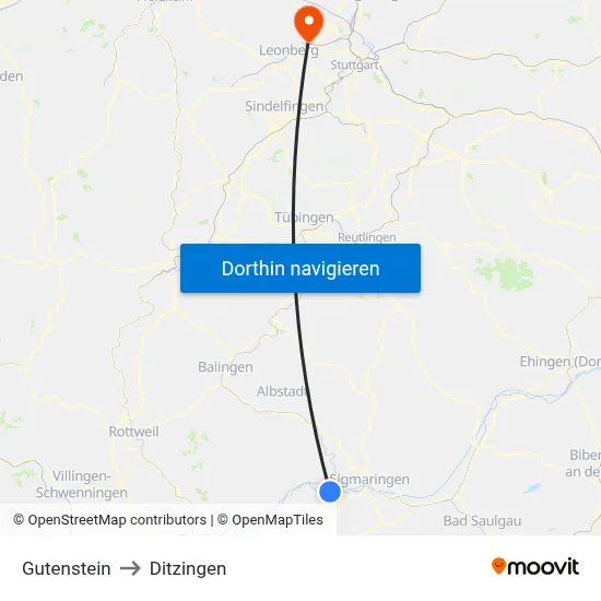 Gutenstein to Ditzingen map