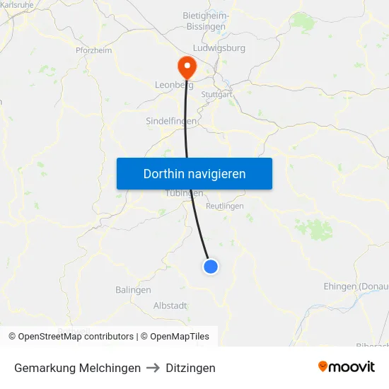 Gemarkung Melchingen to Ditzingen map