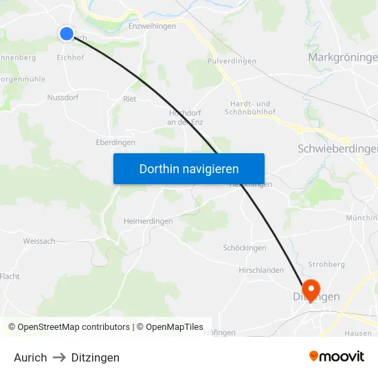 Aurich to Ditzingen map