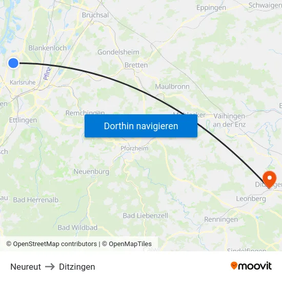 Neureut to Ditzingen map
