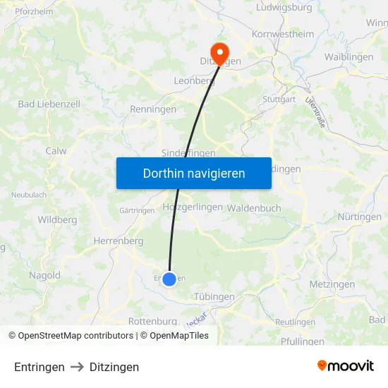 Entringen to Ditzingen map