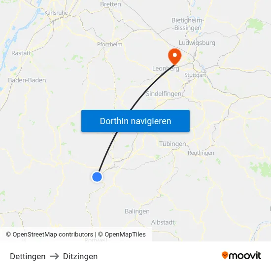 Dettingen to Ditzingen map