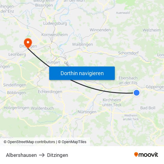 Albershausen to Ditzingen map