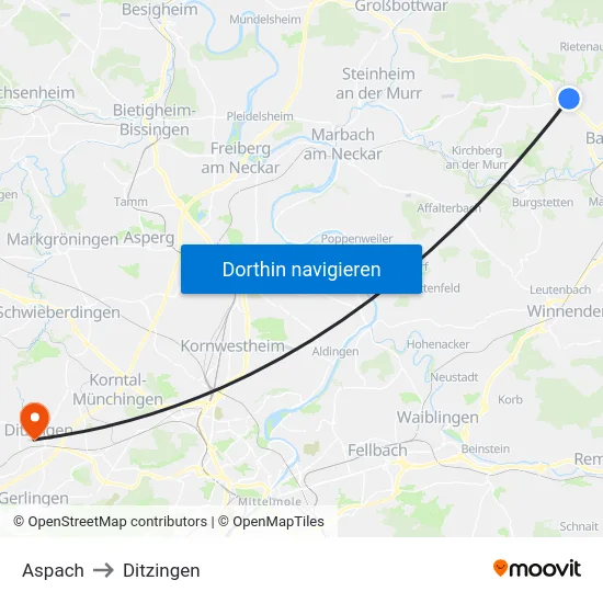 Aspach to Ditzingen map