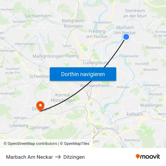 Marbach Am Neckar to Ditzingen map