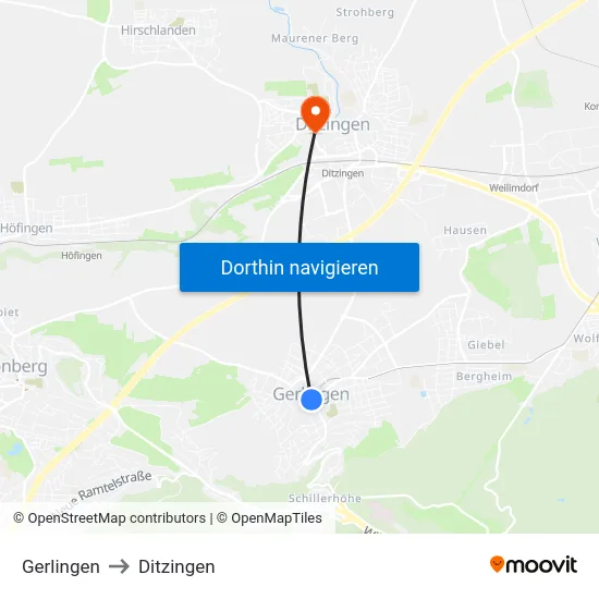 Gerlingen to Ditzingen map