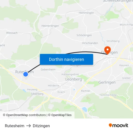 Rutesheim to Ditzingen map