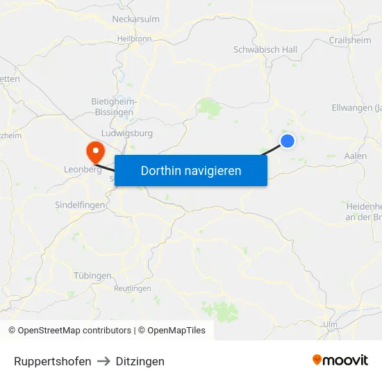 Ruppertshofen to Ditzingen map