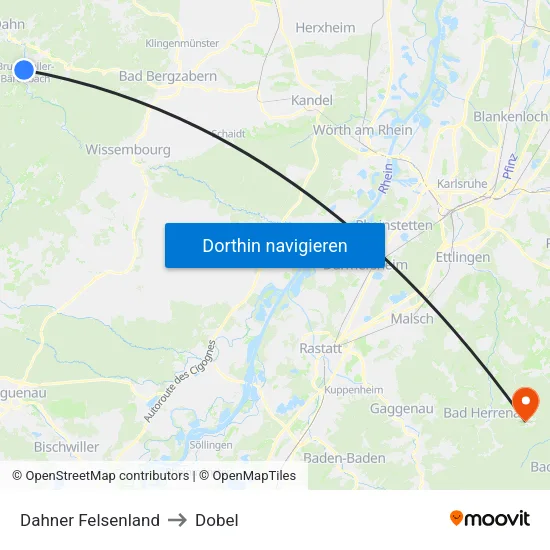 Dahner Felsenland to Dobel map