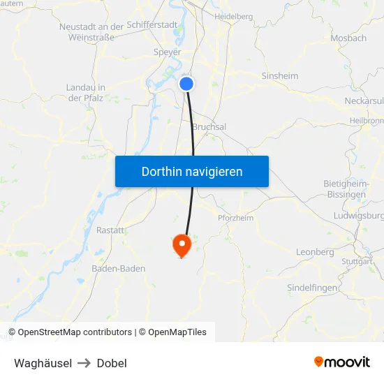 Waghäusel to Dobel map