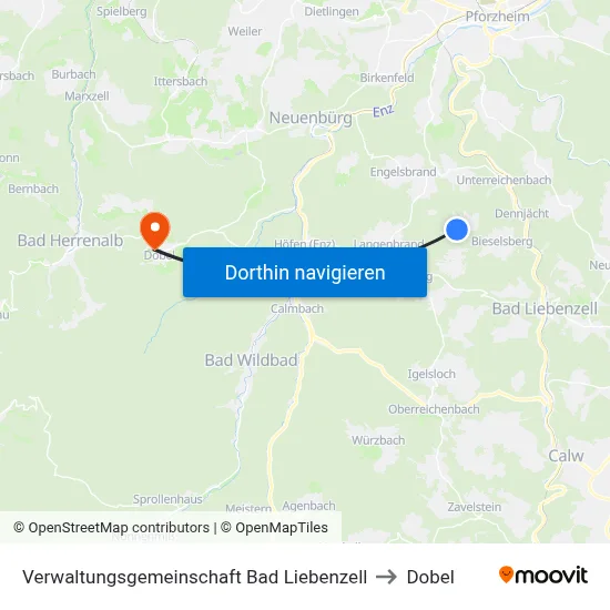 Verwaltungsgemeinschaft Bad Liebenzell to Dobel map